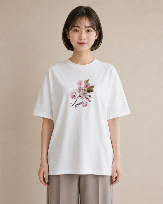 Tシャツ レディース さくら 桜 サクラ 花 花柄 イラスト レトロ 散歩 お出かけ 白T YMAZO