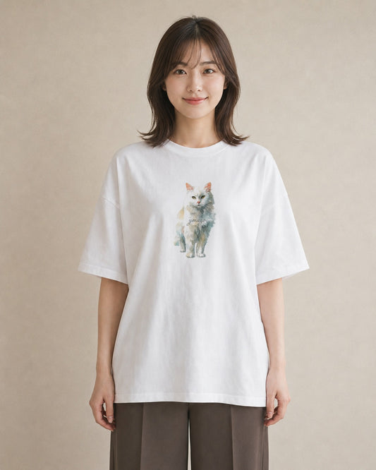 半袖Tシャツ レディース アメリカンショートヘア 猫 ねこ イラスト きれいめ おしゃれギフト 社会人 白T YMAZO
