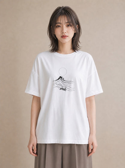 グラフィックTシャツ レディース 海 リゾート 夏 イラスト アート風 親子 20代 白T YMAZO