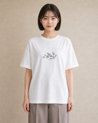 プリントTシャツ レディース 金木犀 花 花柄 イラスト 綿100 デート 白T