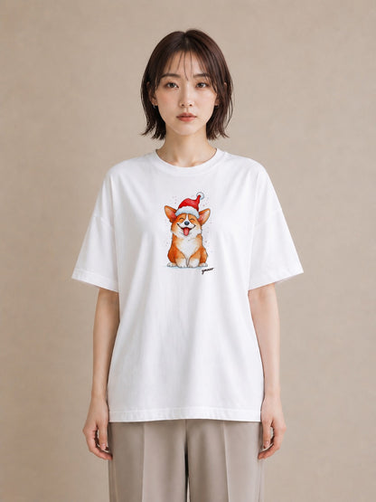Tシャツ レディース ウェルシュコーギー コーギー 犬 いぬ イラスト 線画 デート 帰省 白T YMAZO
