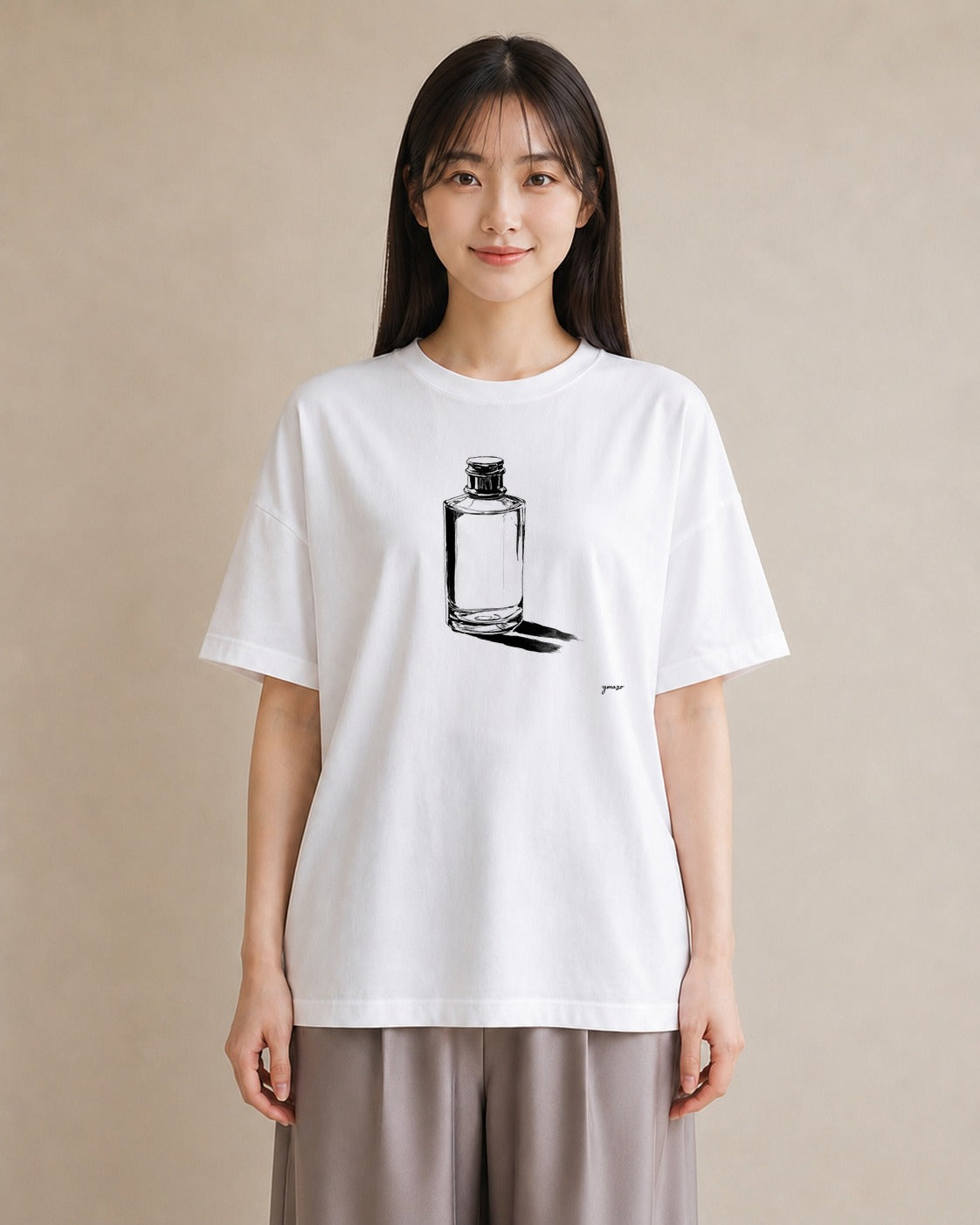 半袖Tシャツ レディース 香水 香水瓶 パフューム イラスト お洒落 綿100 デート 白T YMAZO