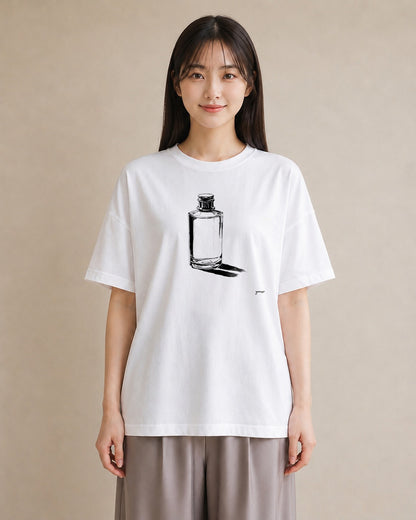 半袖Tシャツ レディース 香水 香水瓶 パフューム イラスト お洒落 綿100 デート 白T YMAZO