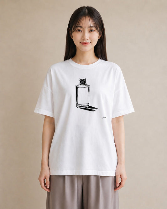 半袖Tシャツ レディース 香水 香水瓶 パフューム イラスト お洒落 綿100 デート 白T YMAZO