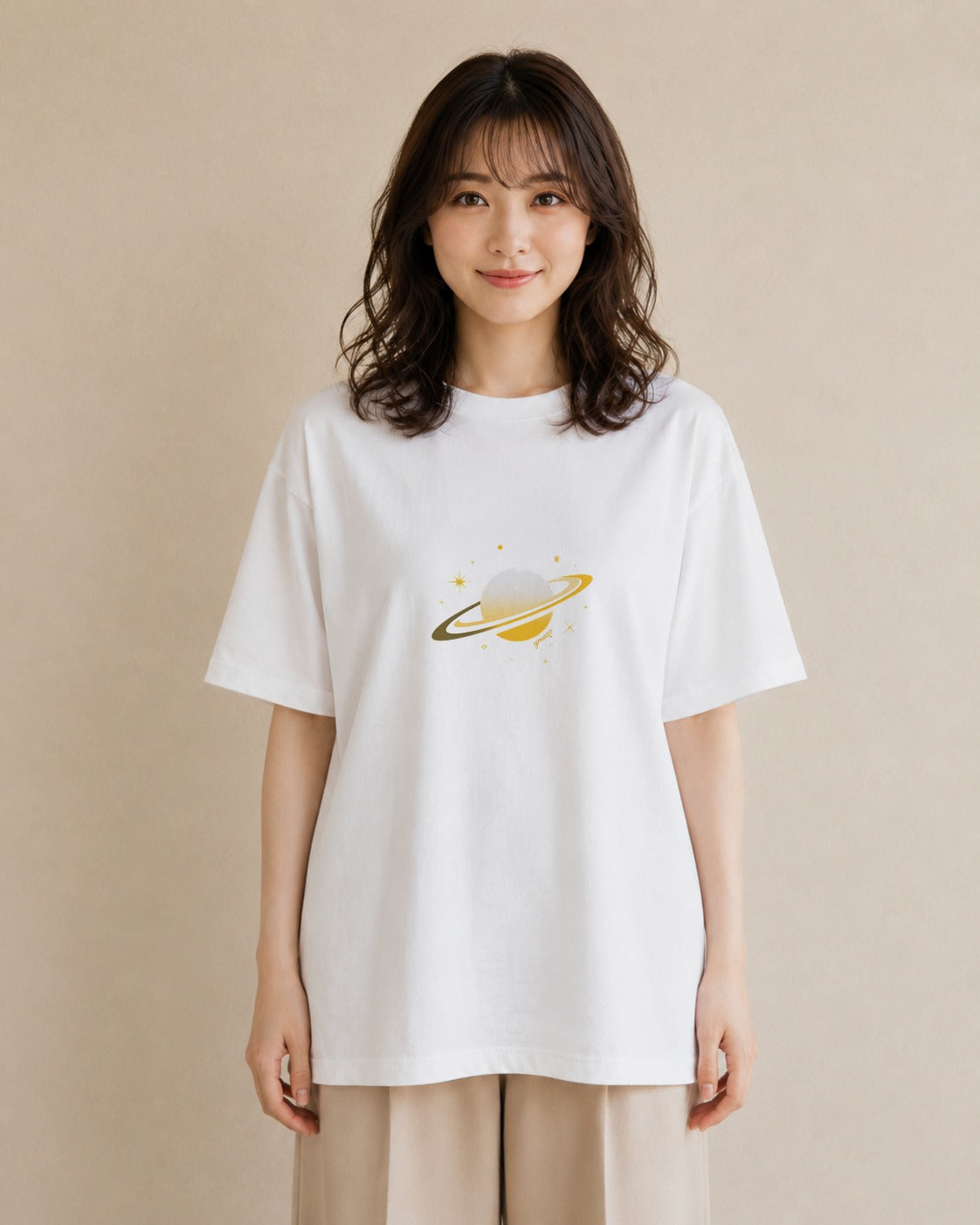 デザインTシャツ レディース 土星 星空 宇宙 イラスト 旅行コーデ 旅行 母娘コーデ 白T YMAZO