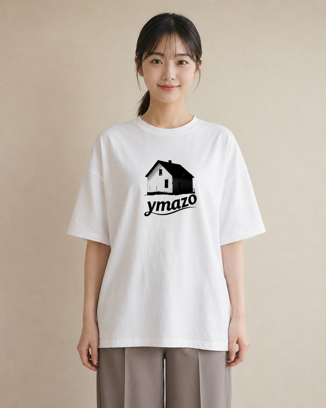 デザインTシャツ レディース 遠い家と鳥 風景 鳥 ナチュラル アンティーク イラスト ガーリー 自分用 ルームウェア 白T YMAZO