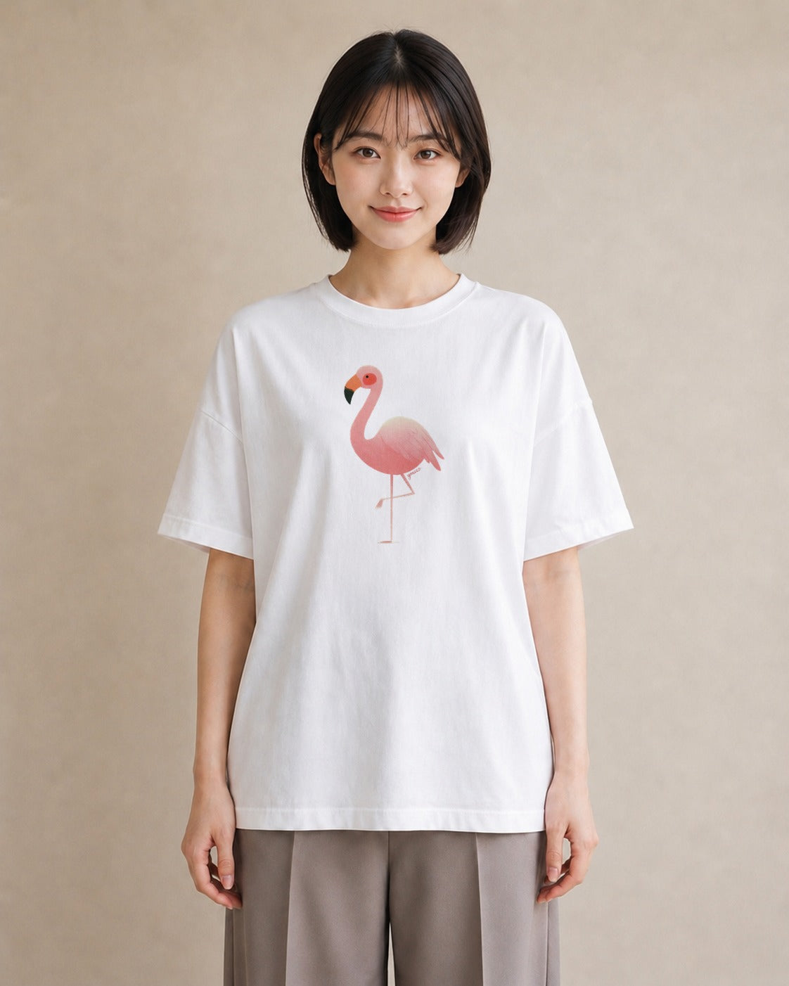 グラフィックTシャツ レディース フラミンゴ 動物 アニマル イラスト ヴィンテージ風 ホワイトデー 春服 白T YMAZO