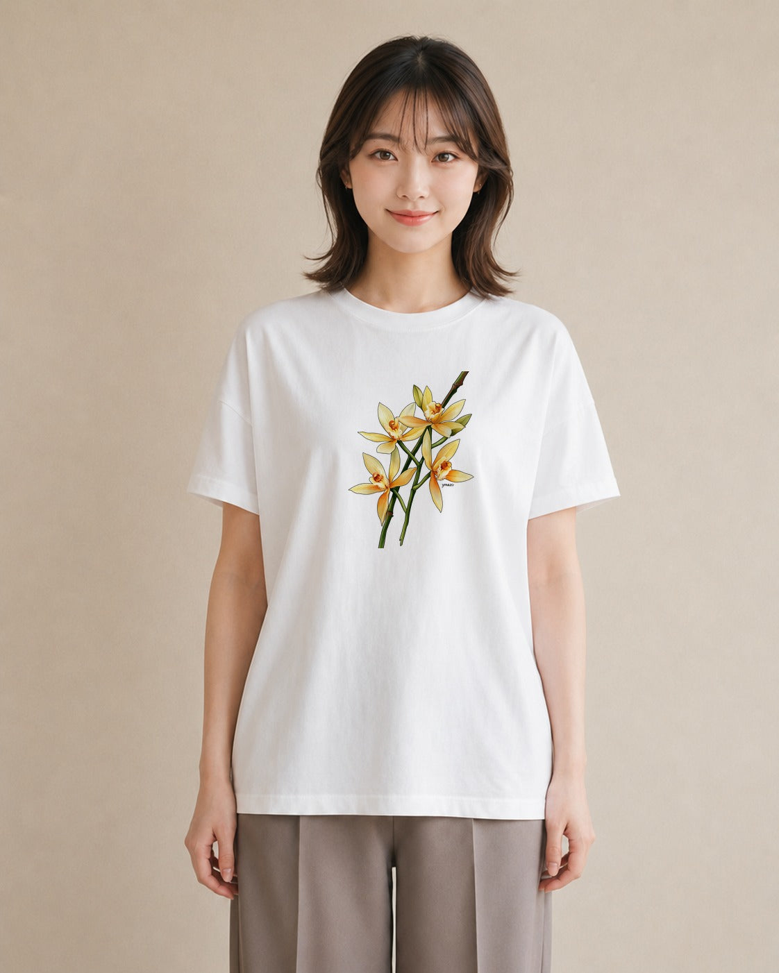 グラフィックTシャツ レディース ゆり 百合 花 花柄 イラスト ラフ カジュアルコーデ 買い物 白T