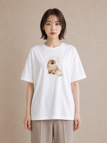 グラフィックTシャツ レディース 狆 犬 いぬ イラスト 20代 カジュアルコーデ 白T YMAZO