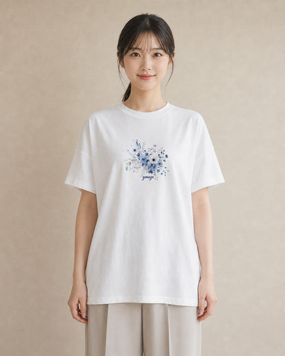 プリントTシャツ レディース 花 花柄 イラスト ヴィンテージ風 通勤 在宅 白T