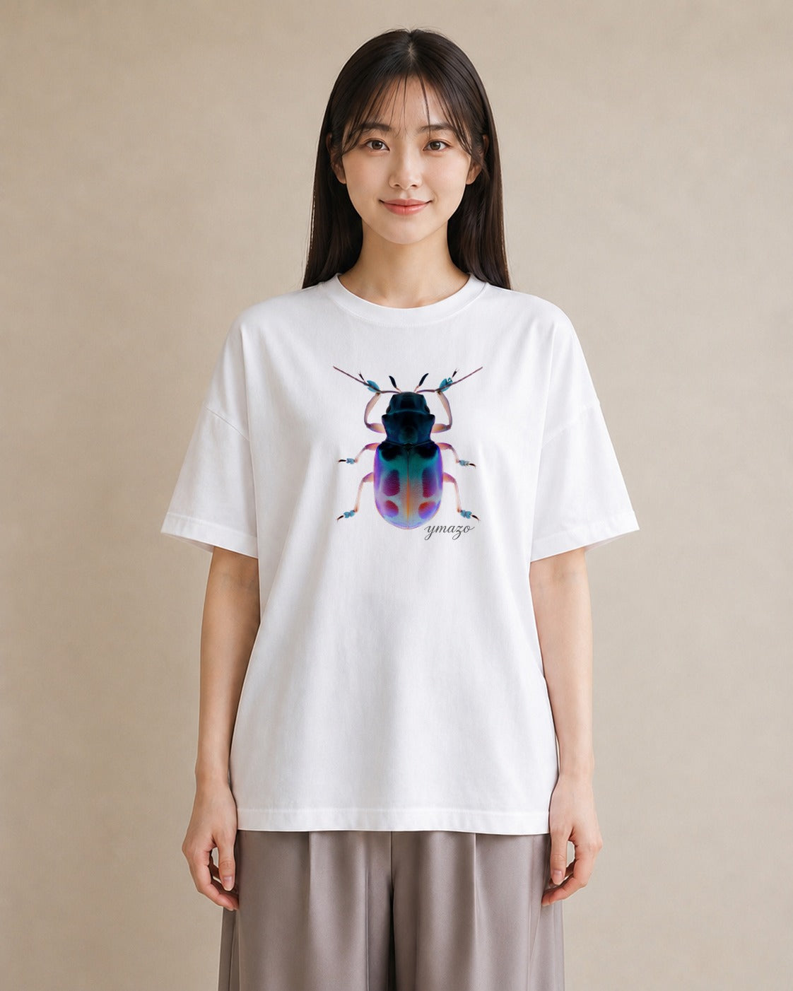 Tシャツ レディース カブトムシ 昆虫 虫 イラスト 線画 ルームウェア ギフト 白T YMAZO