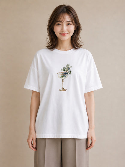グラフィックTシャツ レディース ガラス瓶 小枝 ボタニカル ナチュラル アンティーク イラスト お洒落 自分用 ルームウェア 白T YMAZO