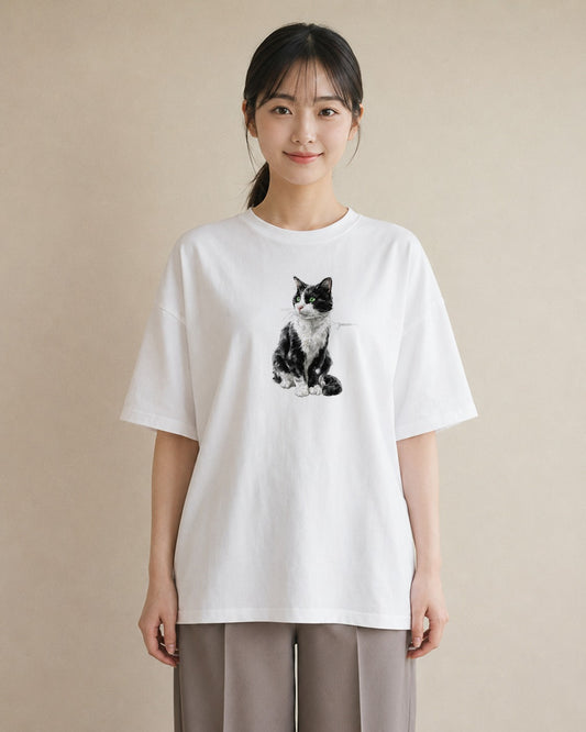 Tシャツ レディース メインクーン 猫 ねこ イラスト 淡色 通勤 在宅 白T YMAZO