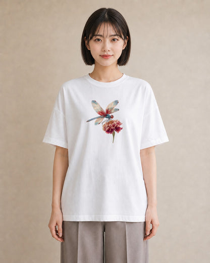 デザインTシャツ レディース とんぼ 昆虫 虫 イラスト ニュアンス 帰省 ラフ 白T YMAZO