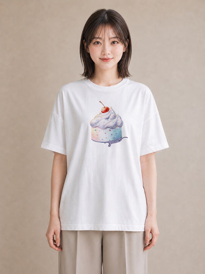 プリントTシャツ レディース アイス 食べ物 フード イラスト きれいめ 帰省 ラフ 白T YMAZO
