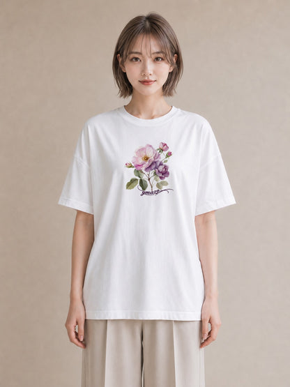 デザインTシャツ レディース バラ 薔薇 ローズ 花 花柄 イラスト ガーリー クリスマス 旅行 白T