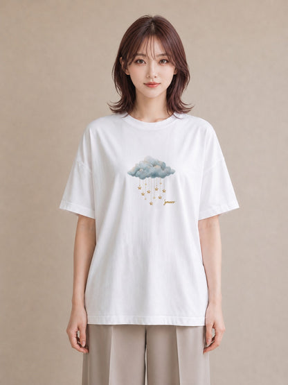 Tシャツ レディース 空 星空 宇宙 イラスト ゆるかわ ホワイトデー 春服 白T YMAZO