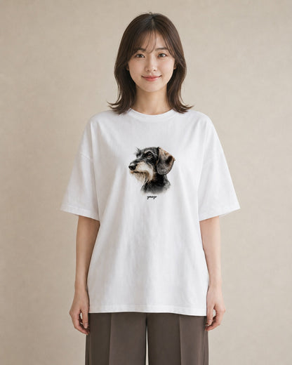 半袖Tシャツ レディース ミニチュアダックスフンド 犬 いぬ イラスト 韓国風 ルームウェア ギフト 白T YMAZO