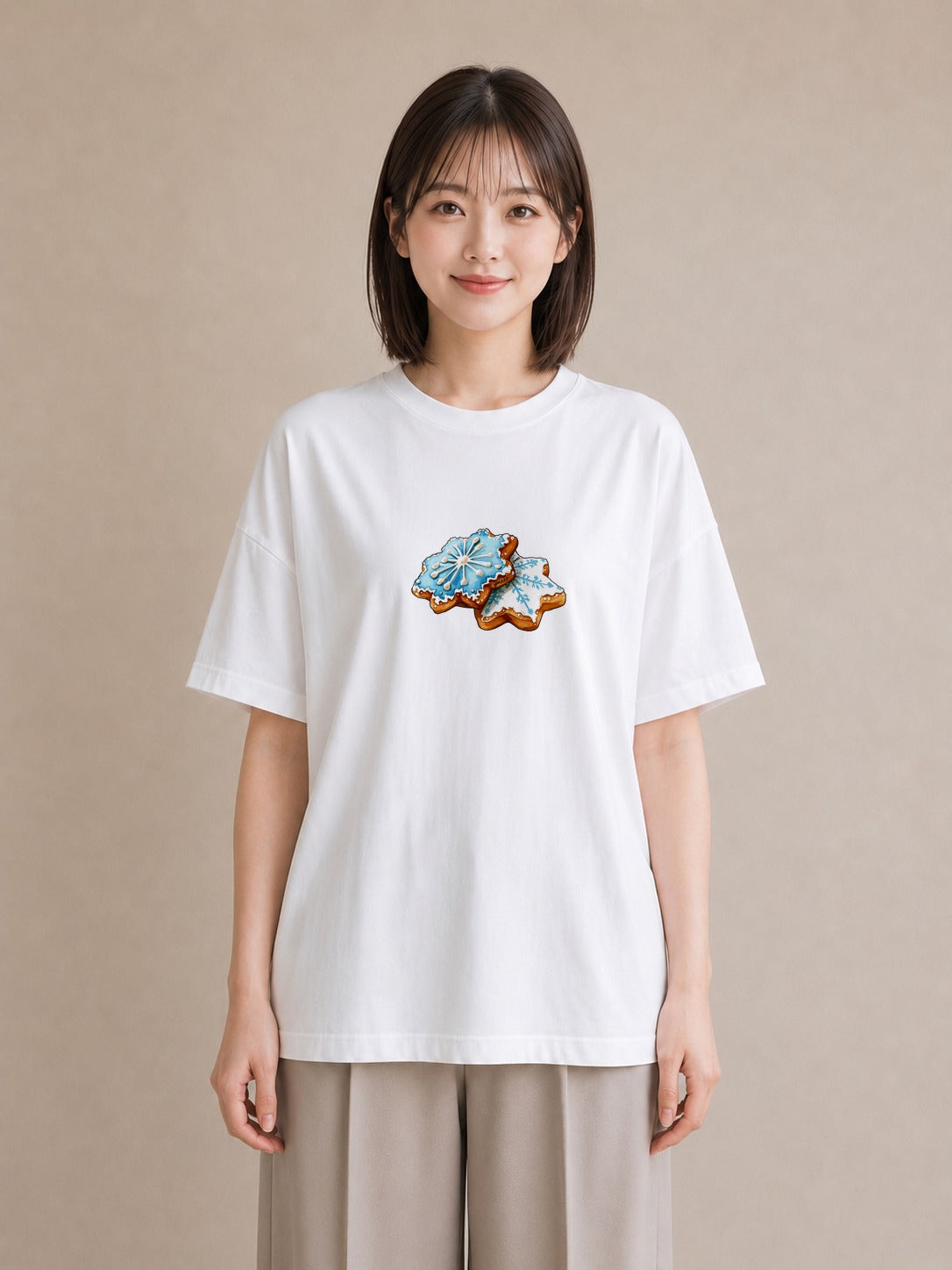 デザインTシャツ レディース 雪の結晶 星空 宇宙 イラスト きれいめカジュアル 敬老の日 ホワイトデー 白T YMAZO