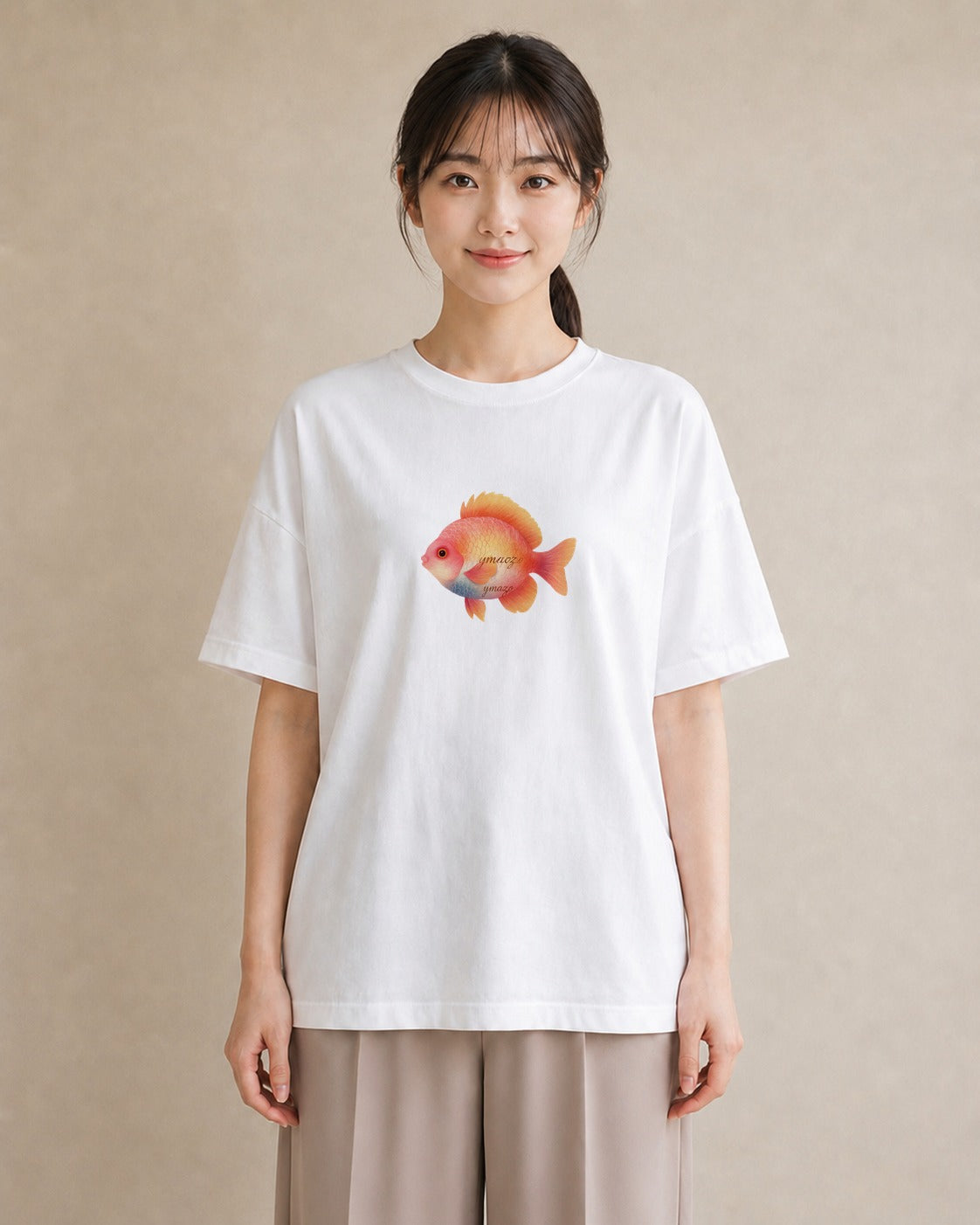 半袖Tシャツ レディース たい焼き 食べ物 フード イラスト 可愛い ビーチ デイリーウェア 白T YMAZO