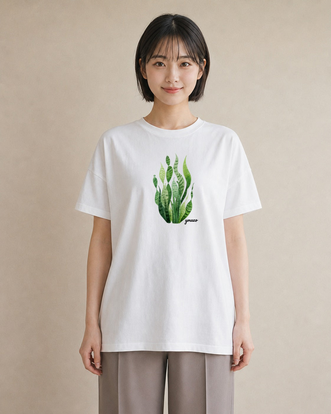 プリントTシャツ レディース シダ 植物 ボタニカル イラスト 可愛い 母の日 ビーチ 白T YMAZO