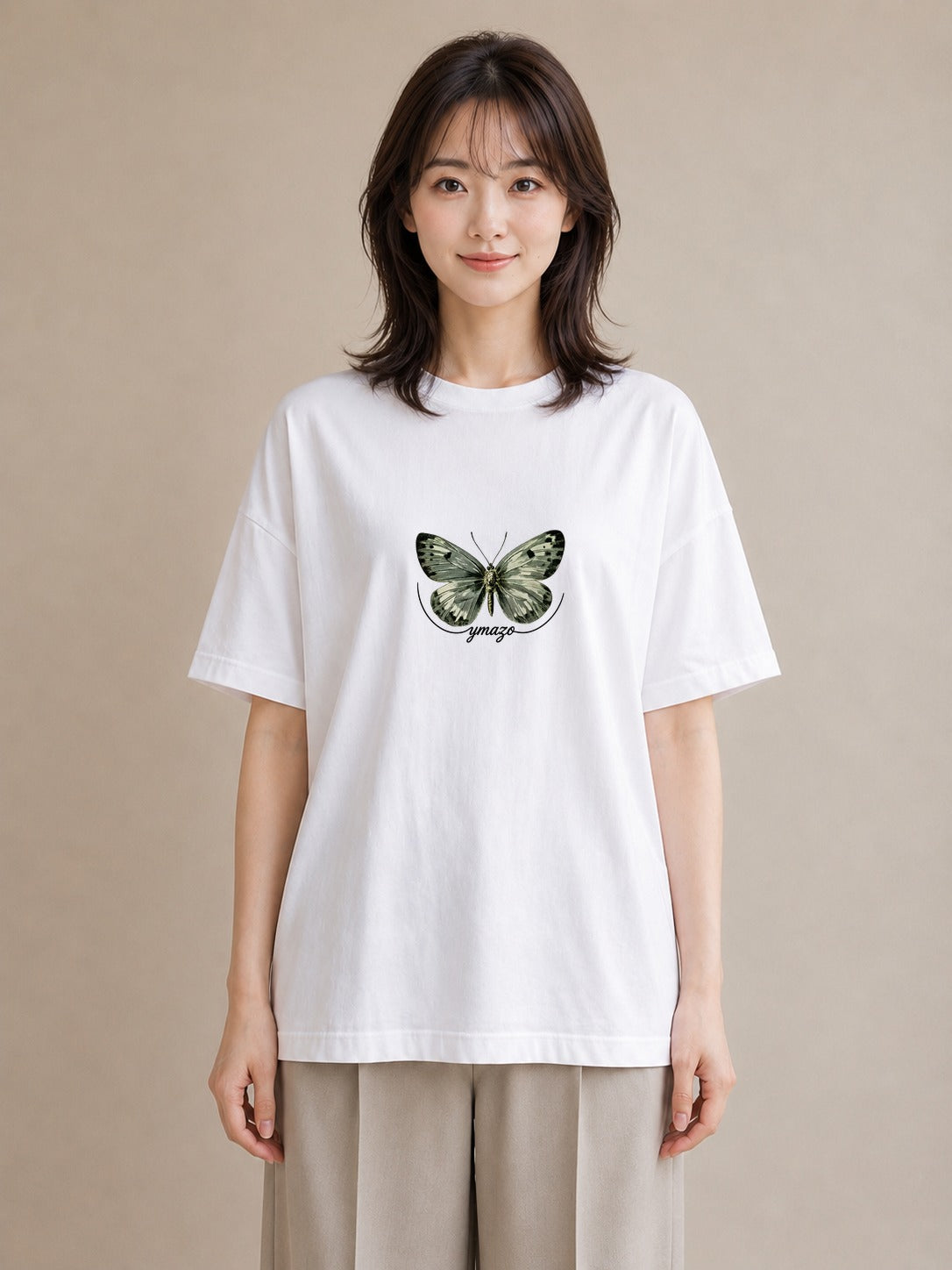 プリントTシャツ レディース ちょうちょ 蝶 バタフライ 昆虫 虫 イラスト 線画 母の日 ビーチ 白T YMAZO