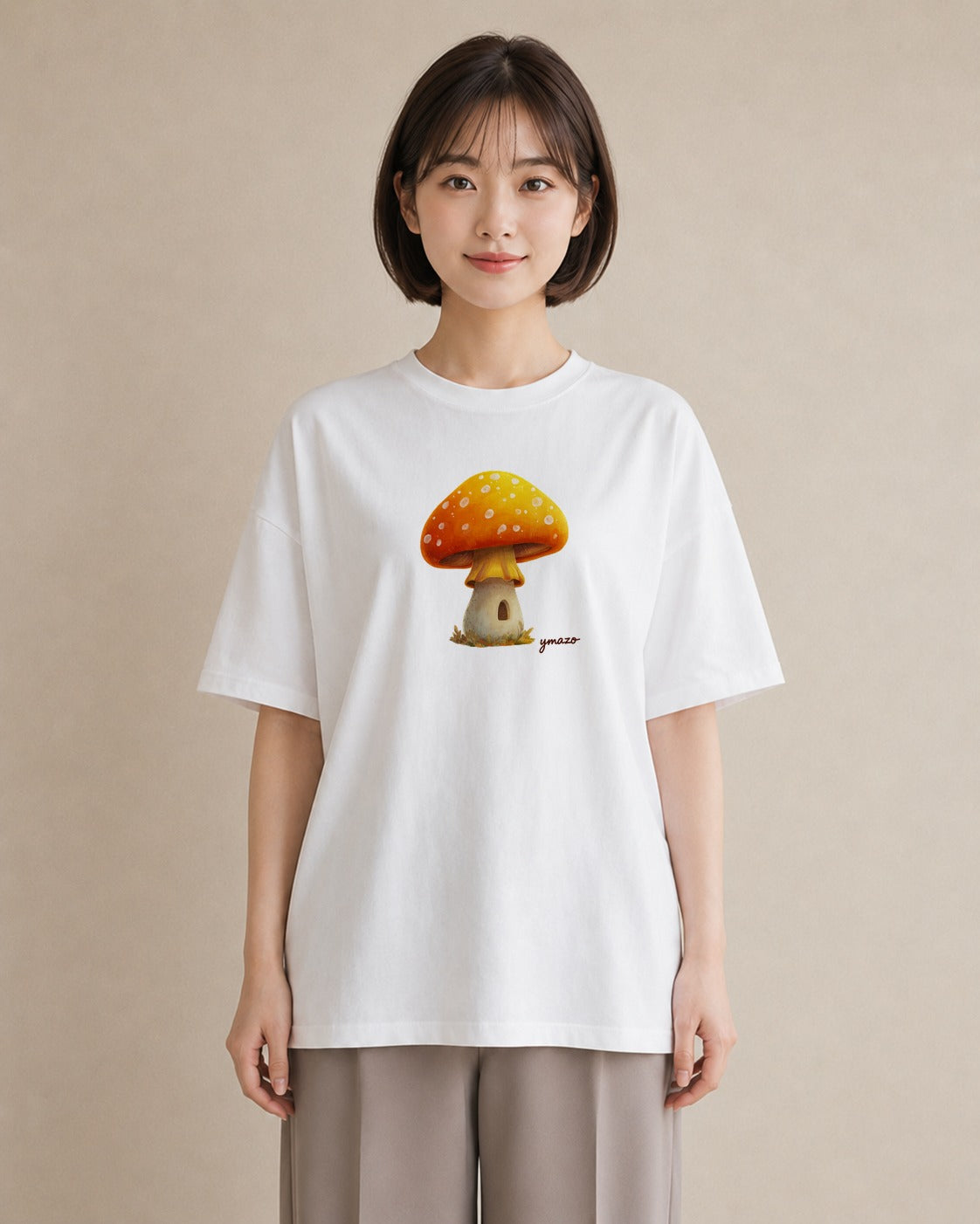プリントTシャツ レディース きのこ 植物 ボタニカル イラスト クリスマス 旅行 白T YMAZO