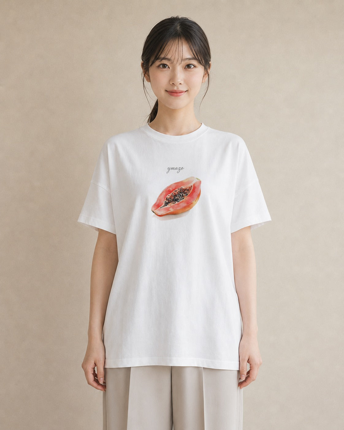 半袖Tシャツ レディース メロン 食べ物 フード イラスト ミニマル ミセス 春コーデ 白T YMAZO