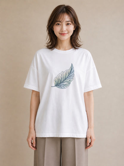 半袖Tシャツ レディース 葉っぱ 植物 ボタニカル イラスト ポップ カジュアルコーデ 買い物 白T YMAZO