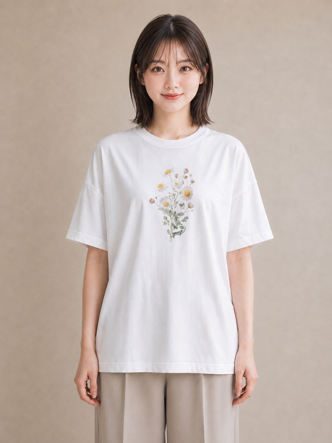 グラフィックTシャツ レディース マーガレット 花 花柄 イラスト きれいめ 公園 ママ 白T