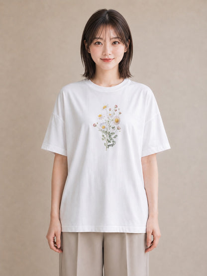 グラフィックTシャツ レディース マーガレット 花 花柄 イラスト きれいめ 公園 ママ 白T