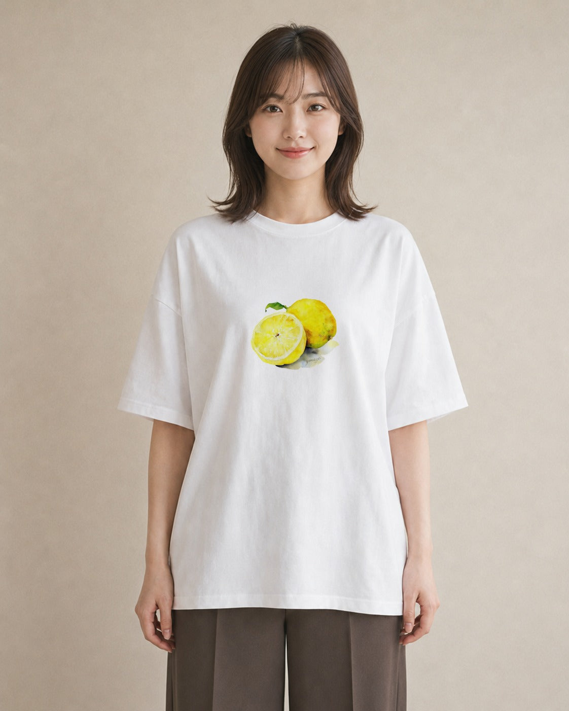 デザインTシャツ レディース レモン 檸檬 食べ物 フード イラスト ミニマル お出かけ 普段着 白T YMAZO