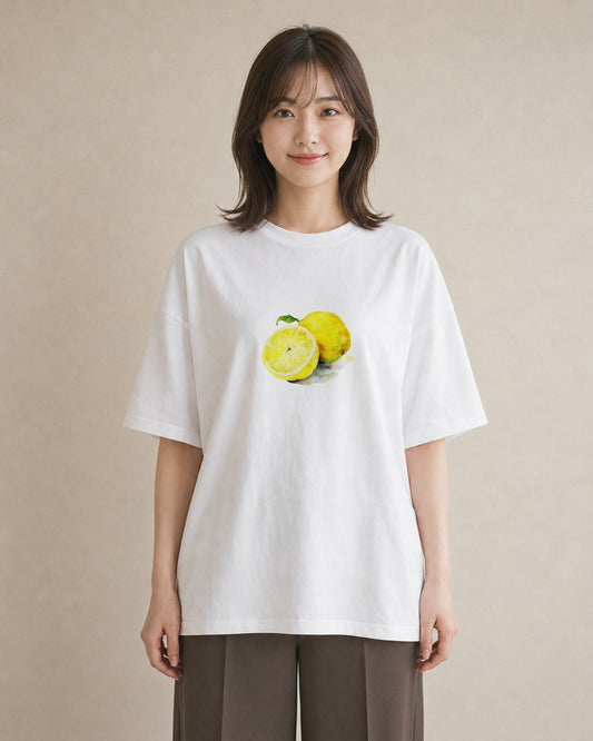 デザインTシャツ レディース レモン 檸檬 食べ物 フード イラスト ミニマル お出かけ 普段着 白T YMAZO