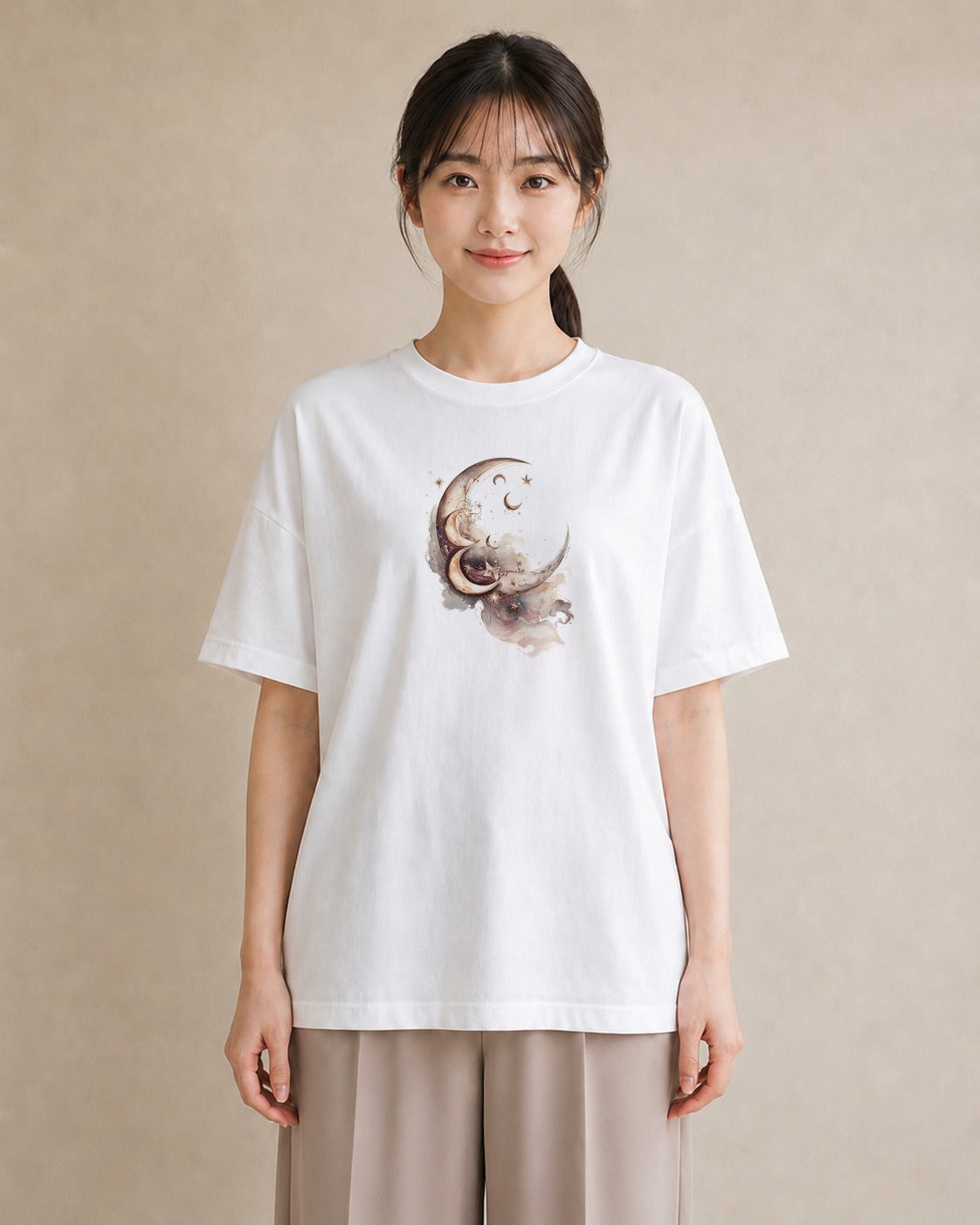 デザインTシャツ レディース 月 星空 宇宙 イラスト 可愛い 親子 20代 白T YMAZO