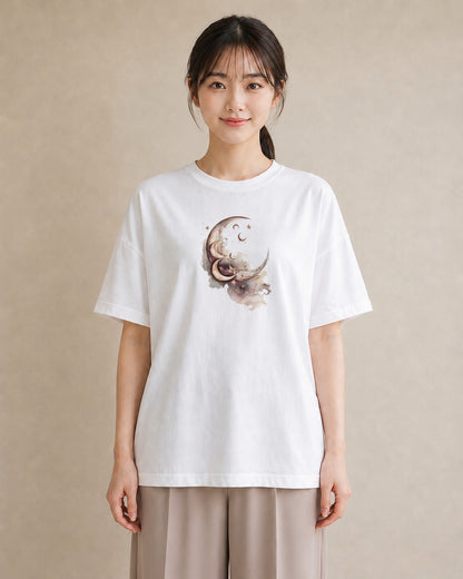 デザインTシャツ レディース 月 星空 宇宙 イラスト 可愛い 親子 20代 白T YMAZO