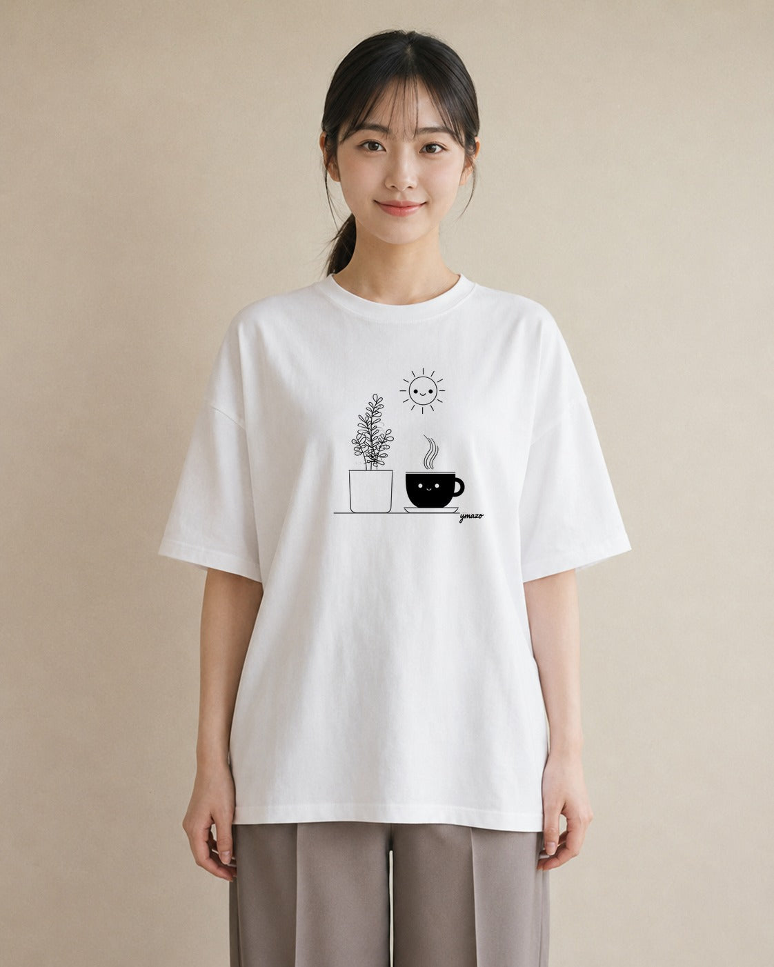 グラフィックTシャツ レディース 観葉植物 ボタニカル 植物 イラスト ナチュラル レイヤード 友達ギフト 白T YMAZO
