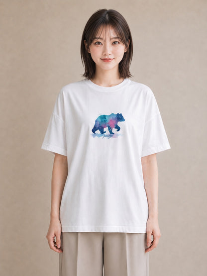 Tシャツ レディース オーロラ 星空 宇宙 イラスト アート風 公園 ママ 白T YMAZO