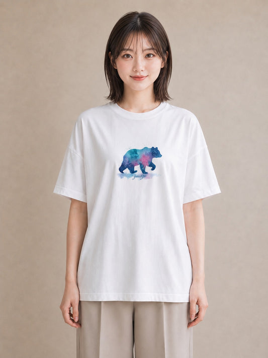 Tシャツ レディース オーロラ 星空 宇宙 イラスト アート風 公園 ママ 白T YMAZO