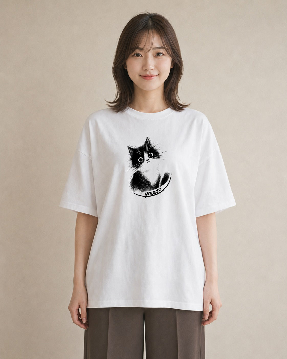 グラフィックTシャツ レディース 靴下猫 猫 ねこ イラスト ボタニカル お出かけ 普段着 白T YMAZO