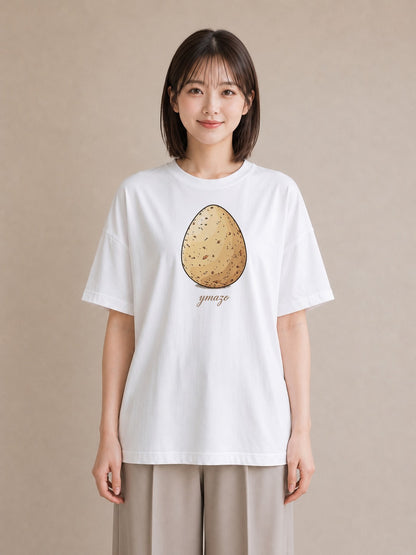 プリントTシャツ レディース たまご 食べ物 フード イラスト お洒落 休日 ペアコーデ 白T YMAZO
