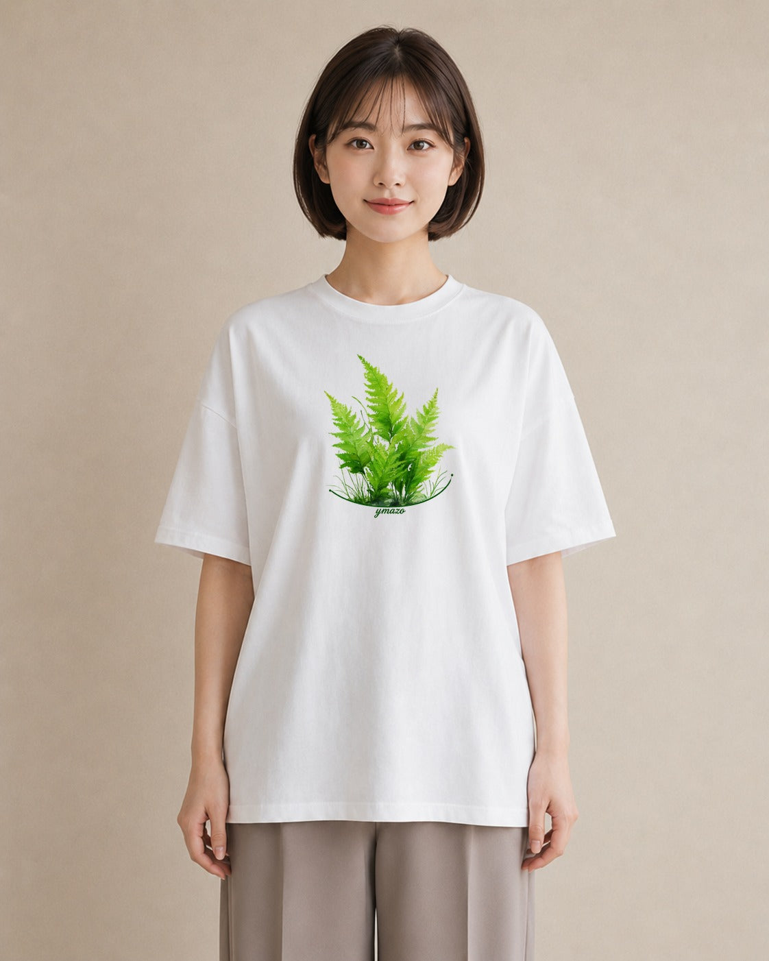 Tシャツ レディース 苔 植物 ボタニカル イラスト 旅行コーデ ミセス 春コーデ 白T YMAZO