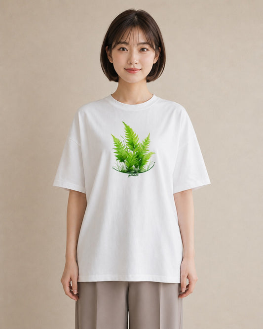 Tシャツ レディース 苔 植物 ボタニカル イラスト 旅行コーデ ミセス 春コーデ 白T YMAZO