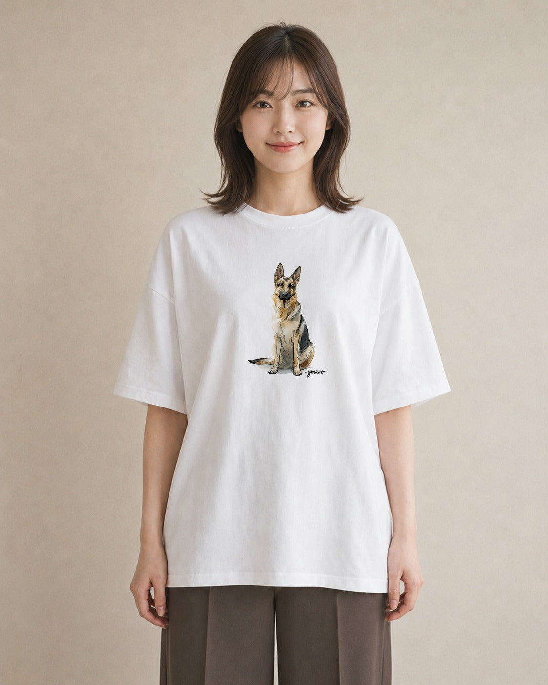 半袖Tシャツ レディース 保護犬 犬 いぬ イラスト ニュアンス 通勤 在宅 白T YMAZO