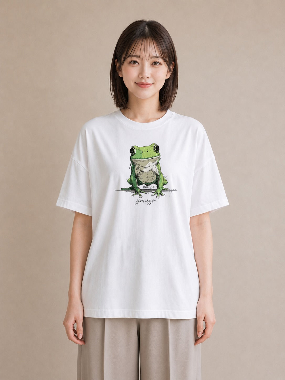 プリントTシャツ レディース アマガエル ペット 動物 イラスト カフェコーデ カフェ巡り 女子会 白T YMAZO