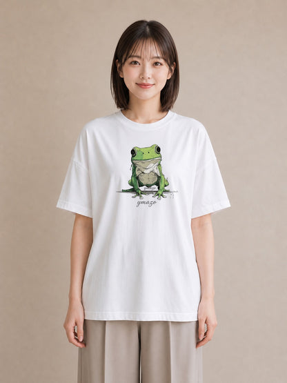 プリントTシャツ レディース アマガエル ペット 動物 イラスト カフェコーデ カフェ巡り 女子会 白T YMAZO