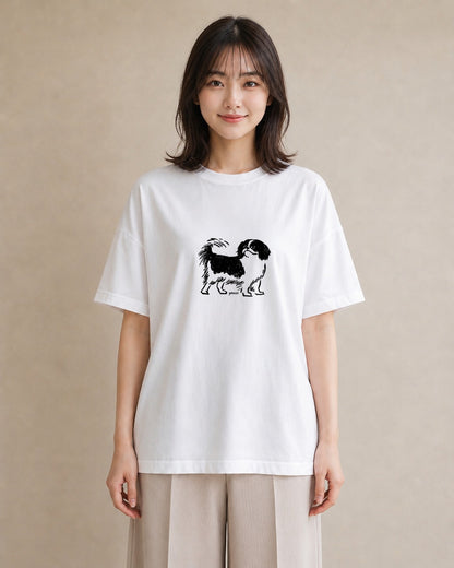 Tシャツ レディース 狆 犬 いぬ イラスト ナチュラル 普段着 週末コーデ 白T YMAZO