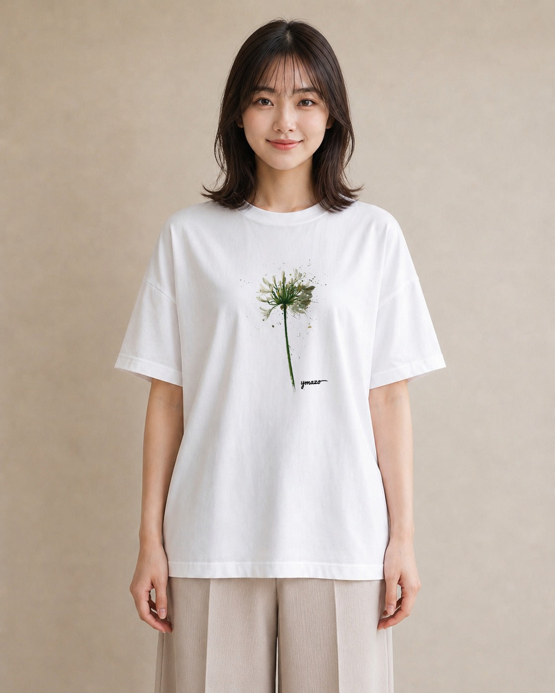 デザインTシャツ レディース たんぽぽ 花 花柄 イラスト ミニマル レイヤード 友達ギフト 白T