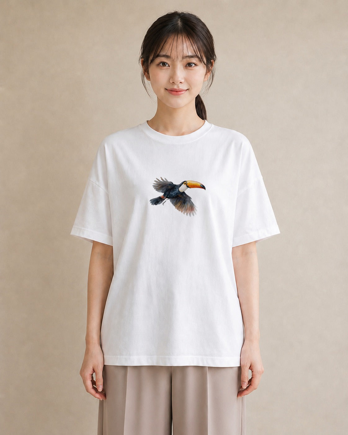 半袖Tシャツ レディース ハシビロコウ 動物 アニマル イラスト 旅行用 海 白T YMAZO