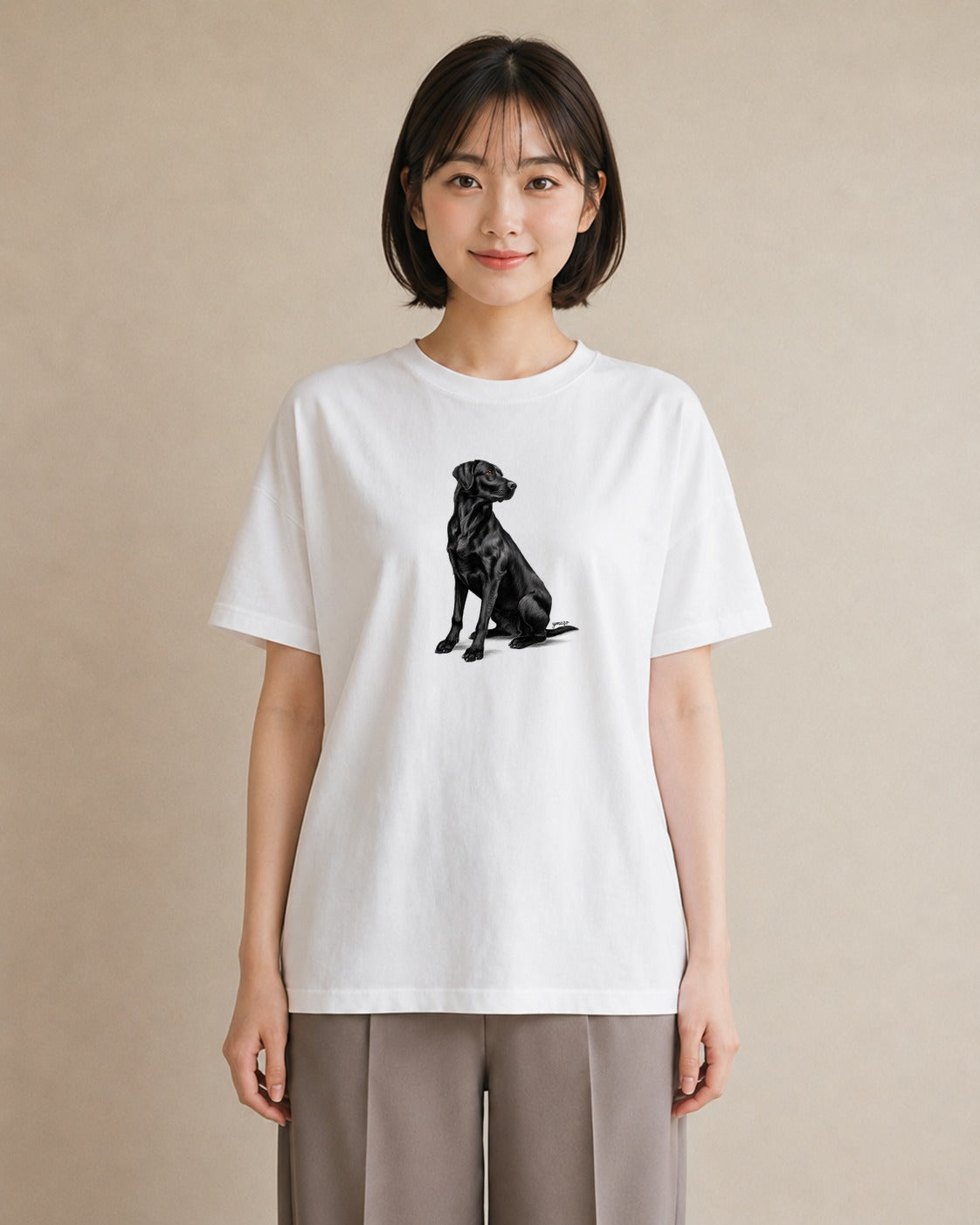 プリントTシャツ レディース ラブラドールレトリバー 犬 いぬ イラスト きれいめ カフェ服 クリスマス 白T YMAZO