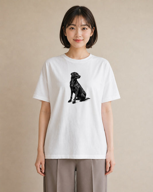 プリントTシャツ レディース ラブラドールレトリバー 犬 いぬ イラスト きれいめ カフェ服 クリスマス 白T YMAZO